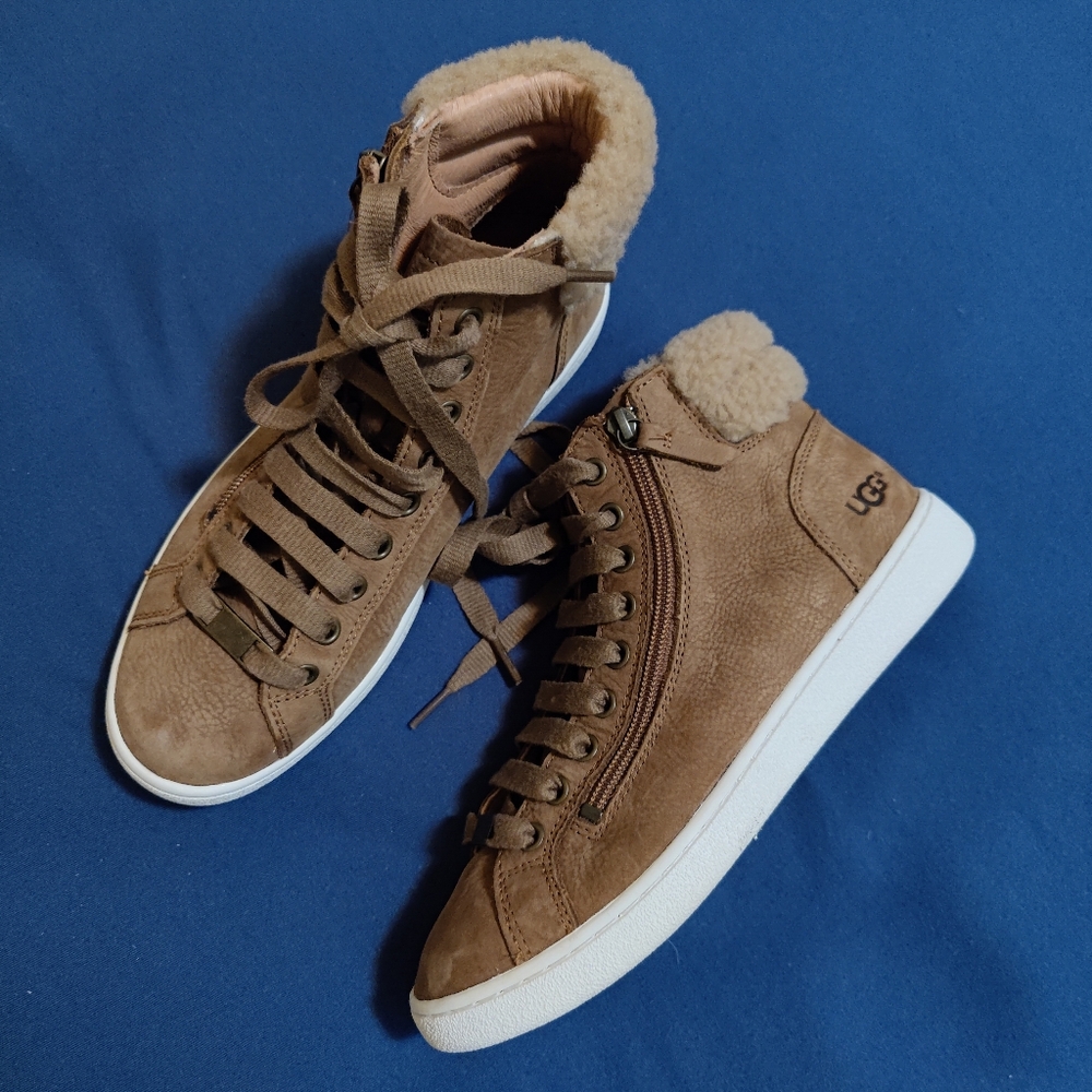 UGG Brown Shearling-Lined High-Top Sneakers